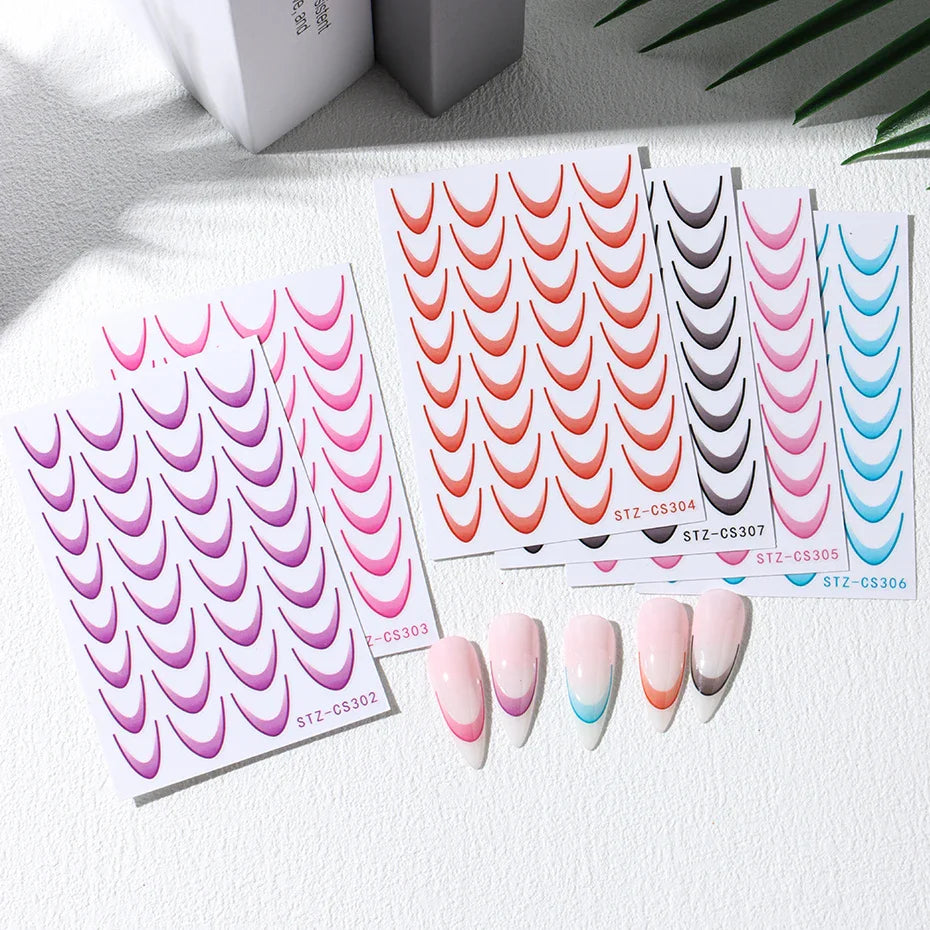 6pcs French Manicure Sticker Gradient Stripe Lines Sliders For Nails