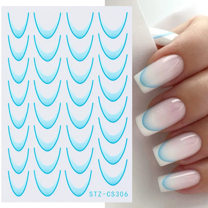 6pcs French Manicure Sticker Gradient Stripe Lines Sliders For Nails